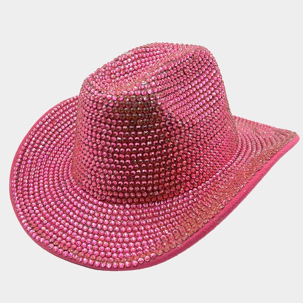 Pink Bling Studded Rhinestone Western Fedora Hat